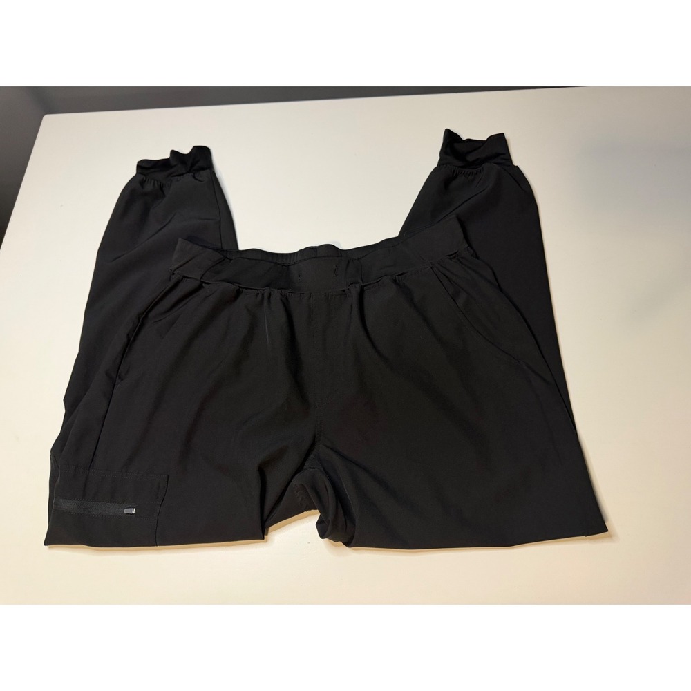 Black Jogger Scrub Pants Womens XL Cargo Pocket Elastic Cuff Stretch Medical